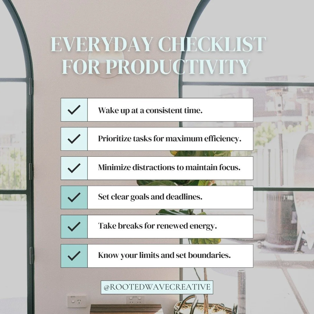 Start your day strong by waking up at a consistent time.
ㅤ
Prioritize your tasks, minimize distractions, and set clear goals with deadlines.
ㅤ
Remember to take breaks for renewed energy and always know your limits and set boundaries.
ㅤ
Stay focused a