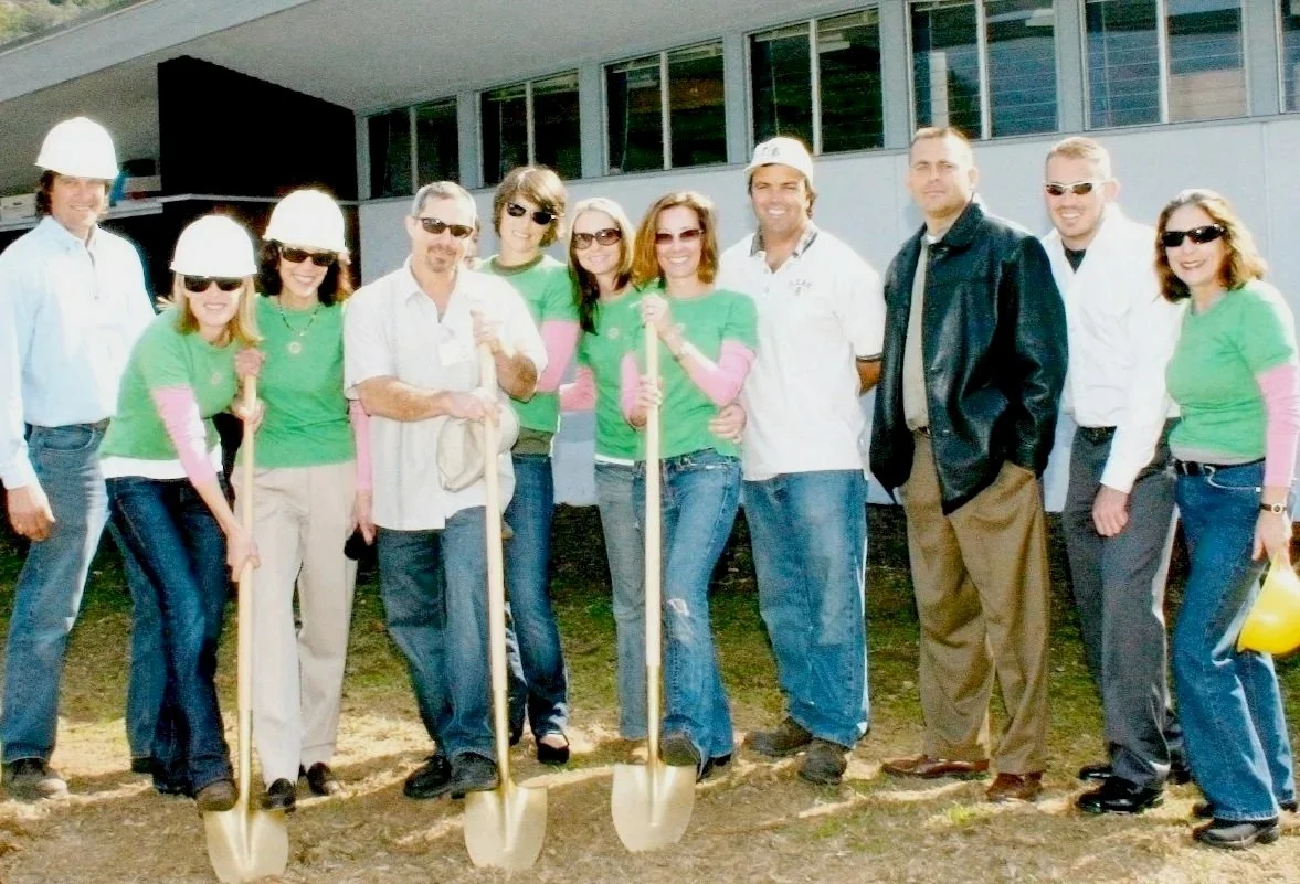 Krista Percival designer of La Jolla Elementary School garden breaks ground with her group of fundraisers, school officials and construction supervisors.  Volunteer work of Krista Percival Landscape Designer.