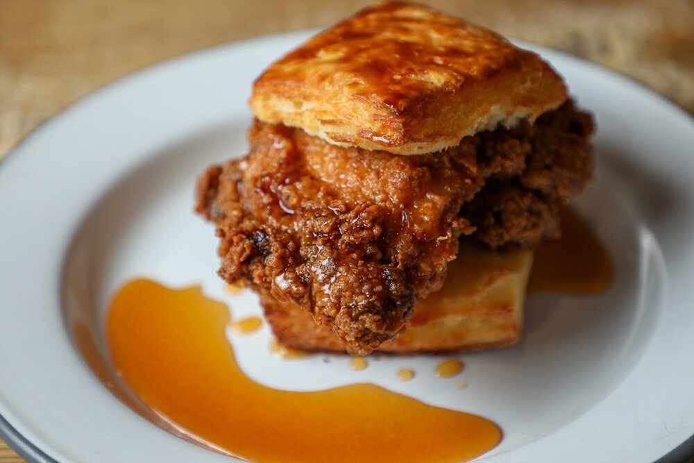 The Fried Chicken Biscuit with Tabasco Honey could never have a bad side. We can appreciate the deliciousness from every angle.