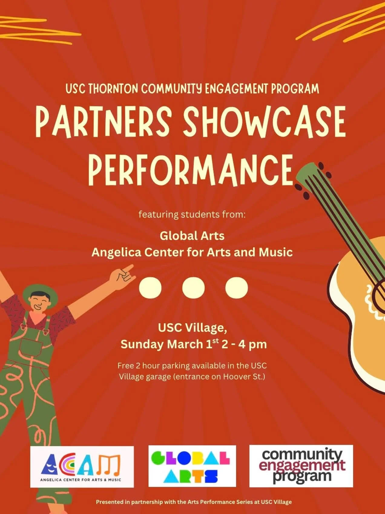 Join us this Sunday at USC Village and watch our young artists from ACAM perform at the USC Thornton Community Engagement&rsquo;s Partners Showcase performance! Please refer to the flyer above to learn more details. 

We hope to see you there in supp