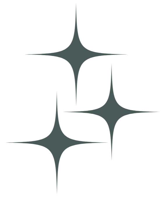 Four star-shaped sparkles arranged in a pattern against a black background.