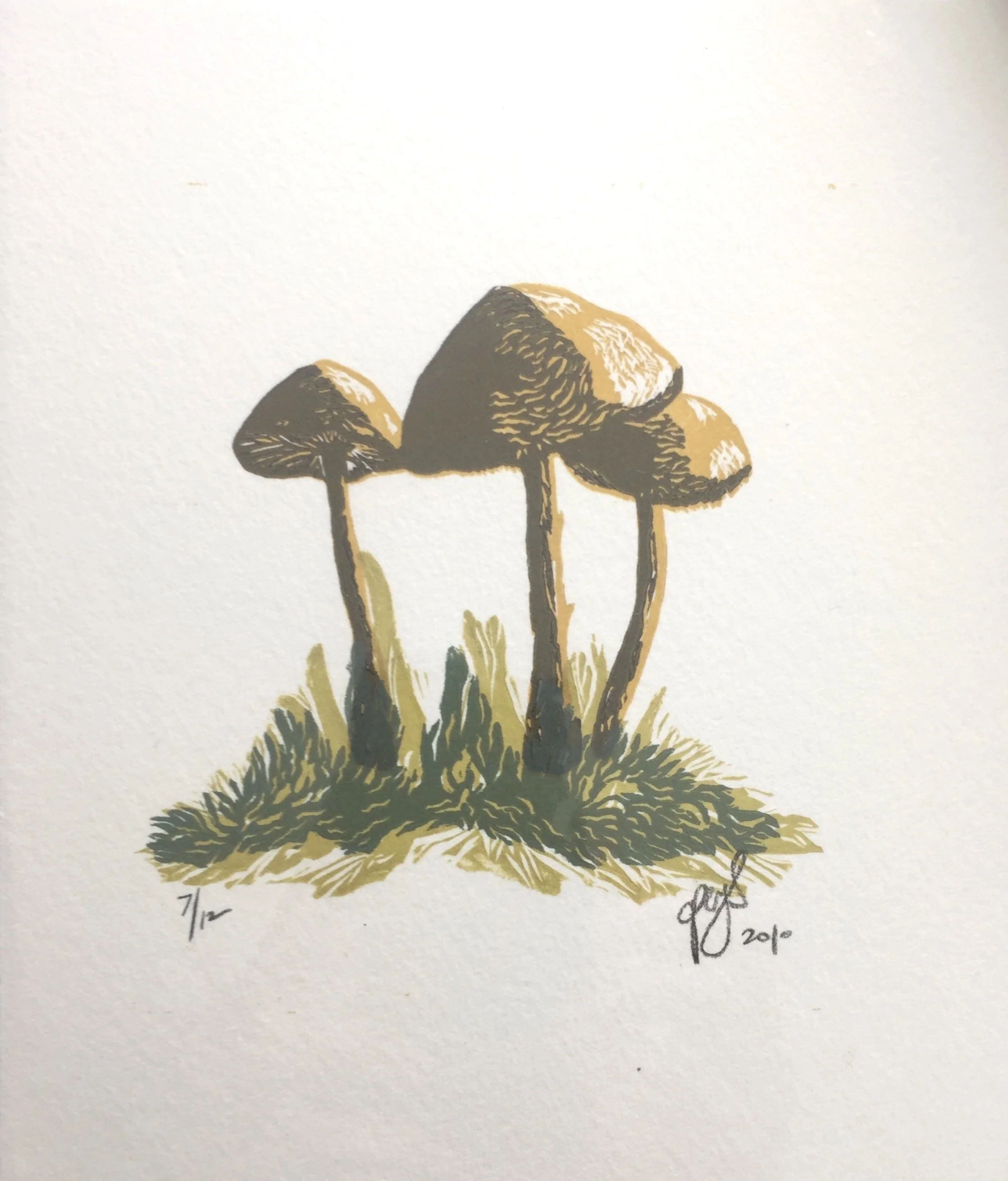 So Happy Together | 4 color reduction linocut print (printed with a Vandercook letterpress on Fabriano Medioevalis paper, limited edition of 12), 2010