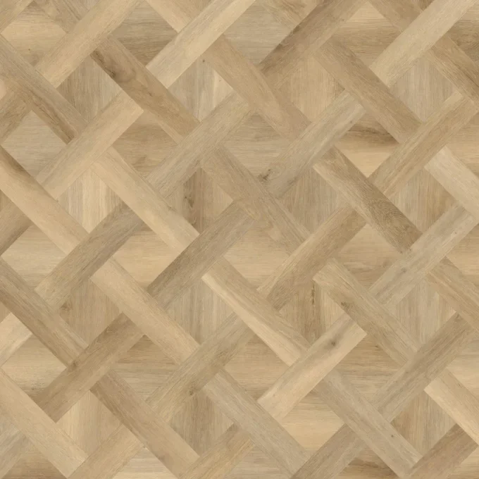 Close-up of a wooden parquet floor with a woven pattern.
