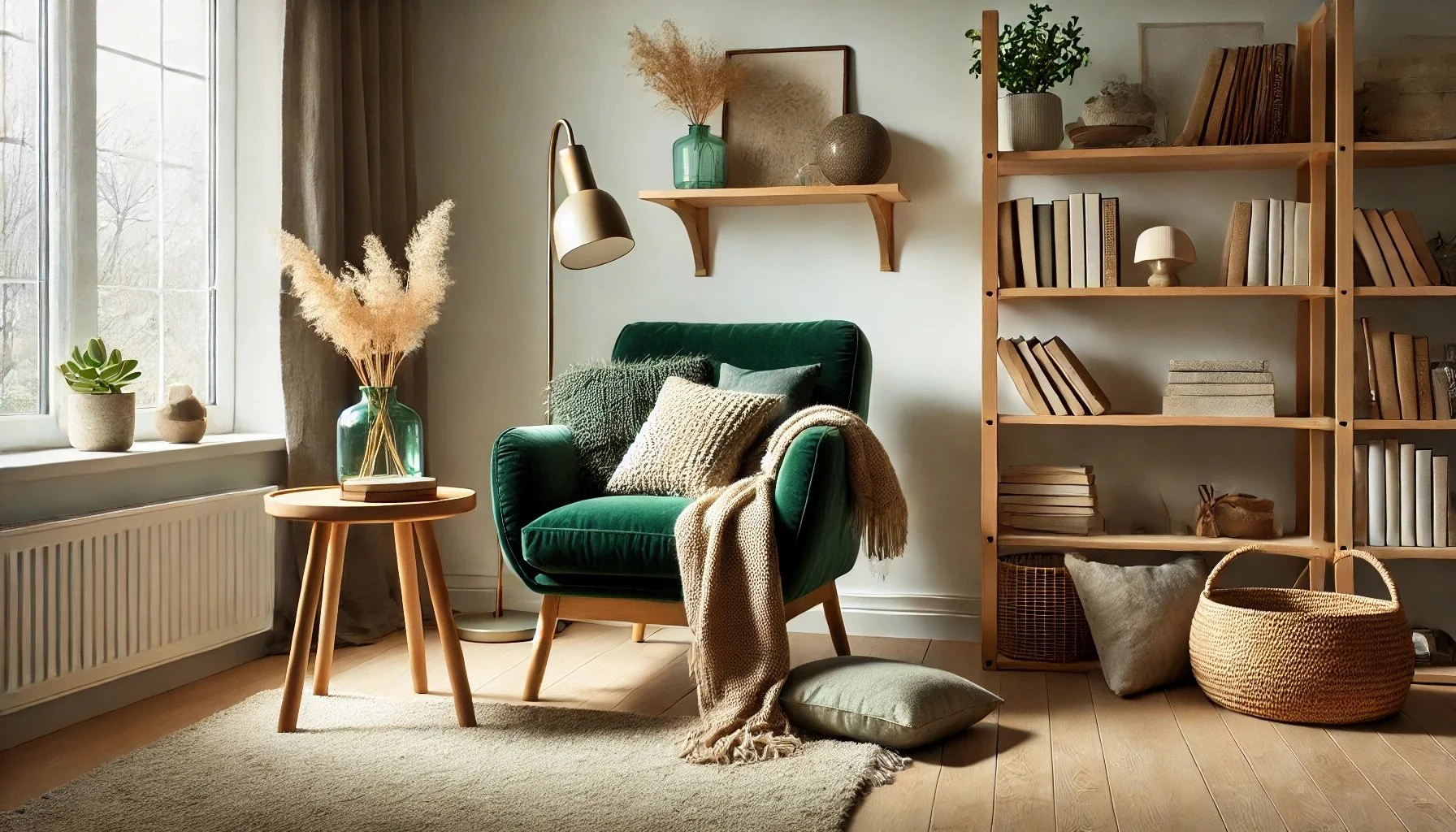 Coin lecture élégant avec fauteuil et rangements intégrés
