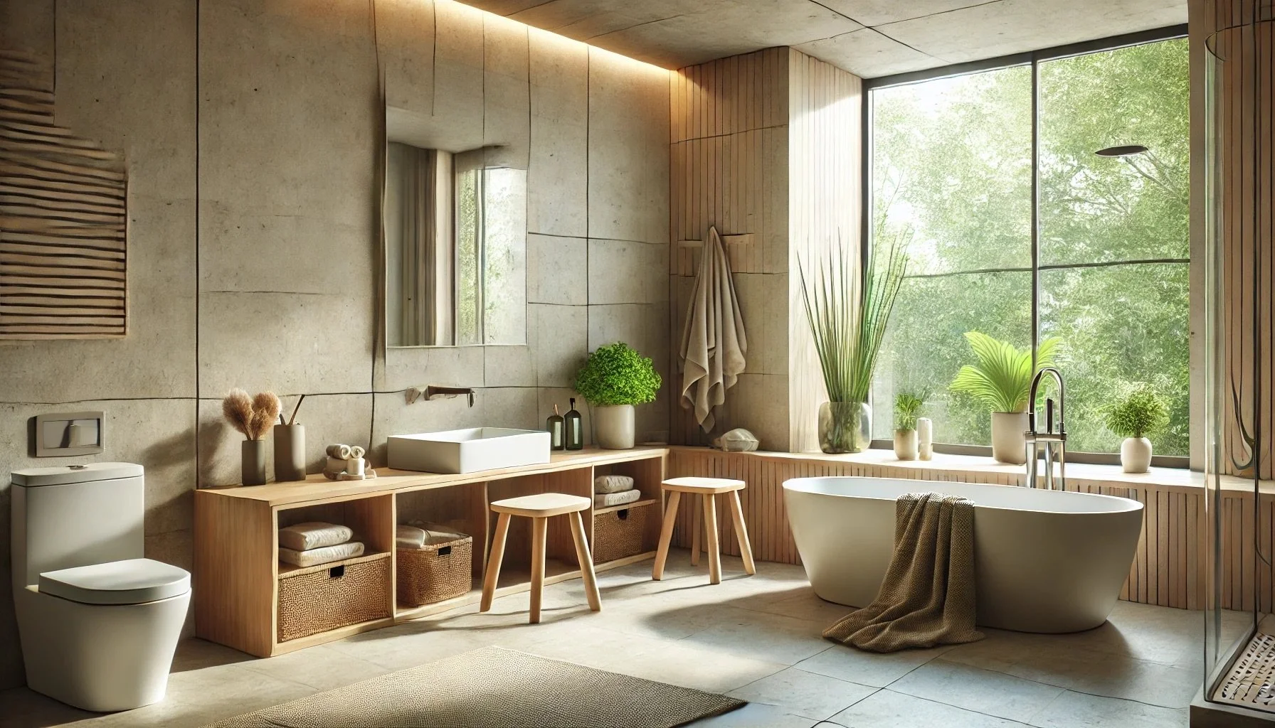 Salle de bain contemporaine avec vue sur la nature