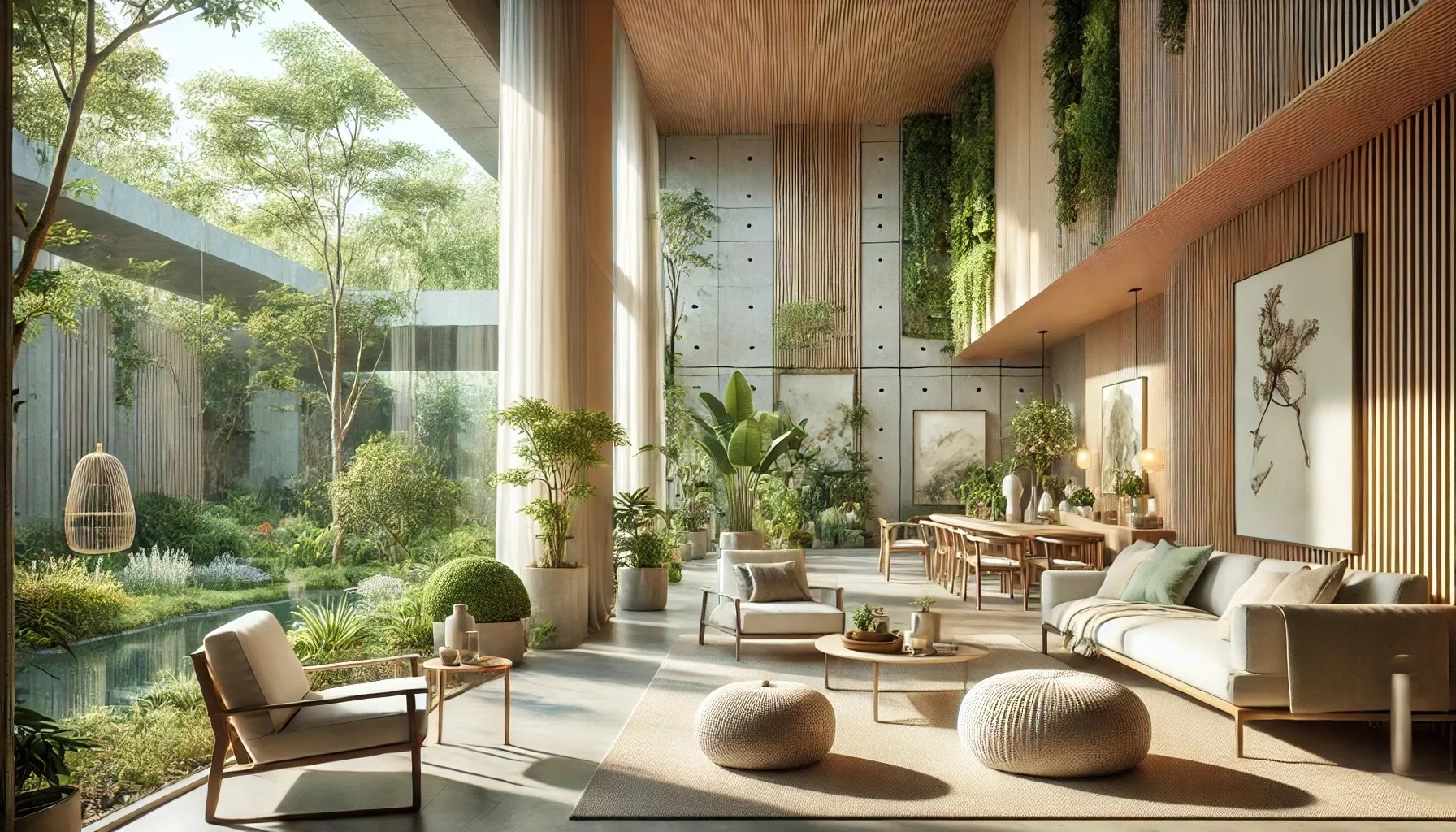 Espace intérieur végétalisé avec mobilier moderne
