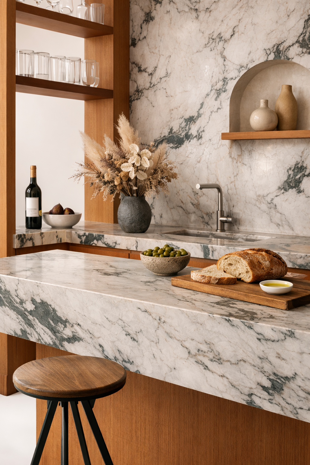 Cuisine contemporaine en pierre naturelle – architecture intérieure