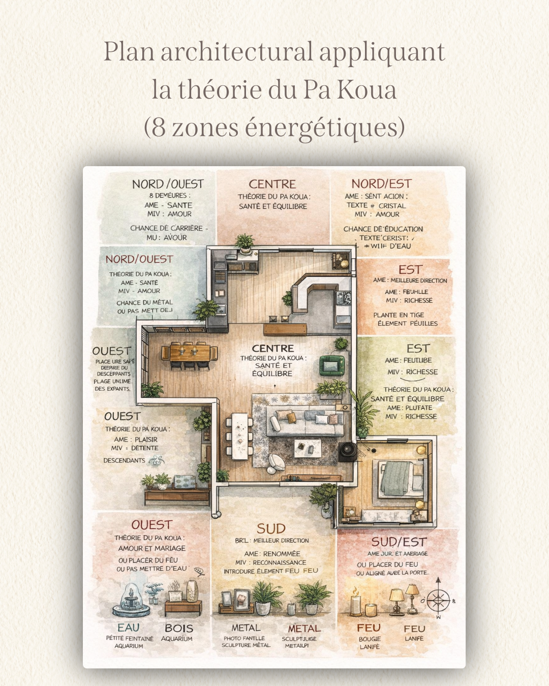 Plan architectural Feng Shui – théorie du Pa Kua et zones énergétiques