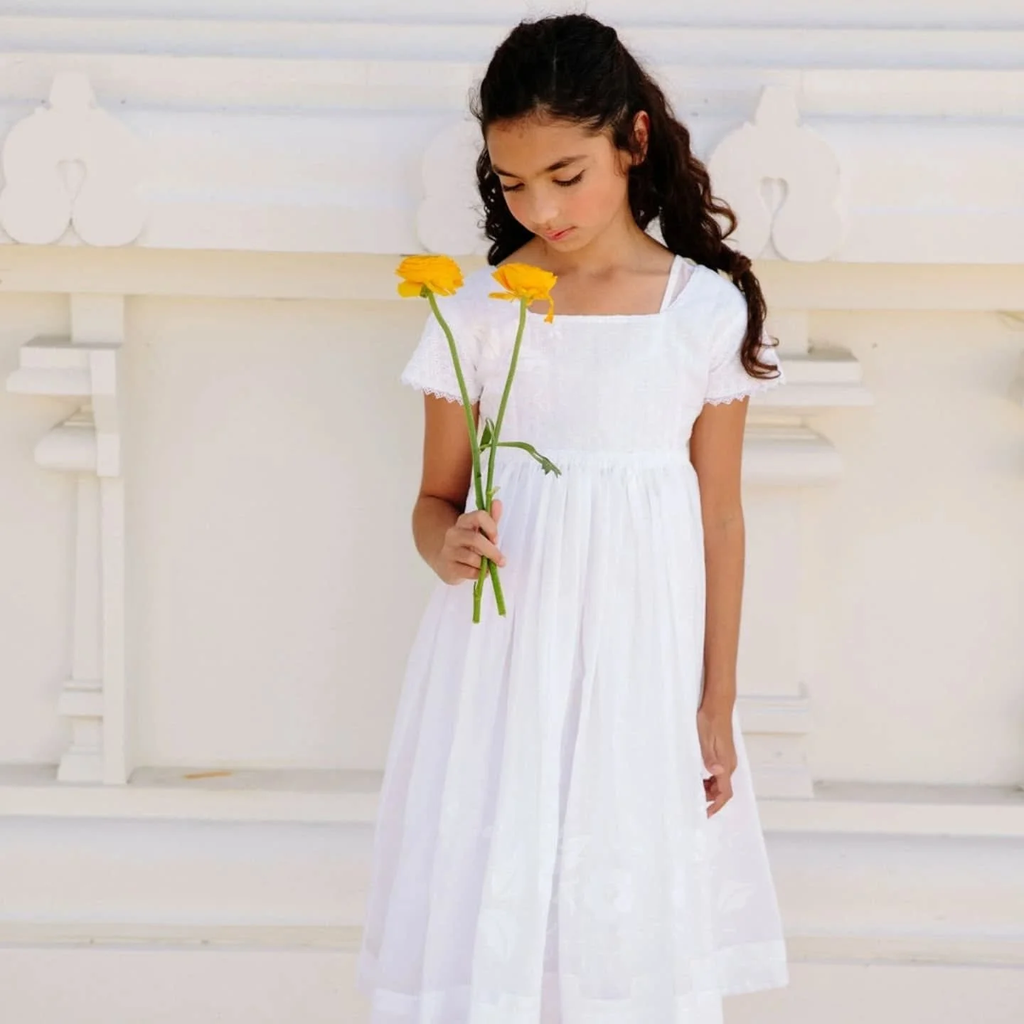 Dress by @naaruandneeru. Prettiest cotton organza dress with the fullest skirt and hand applique. Made with vintage textiles. Lots of lovely layers on the full skirt. Swipe to see the details. Notice the belt, the pleating, and trim on the sleeves. P