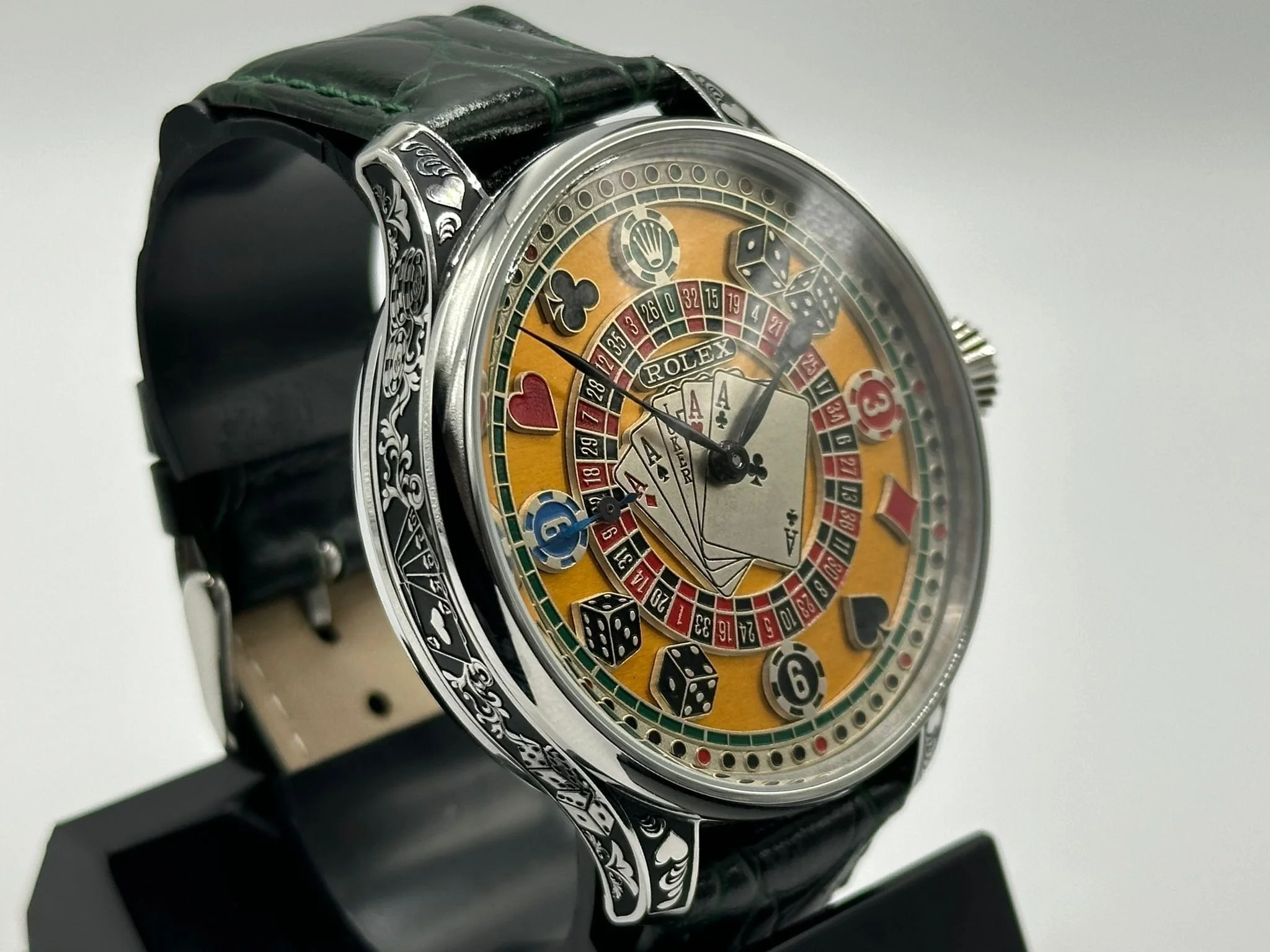 Superb men's 1920's Rolex lever wrist watch, with stunning casino dial.