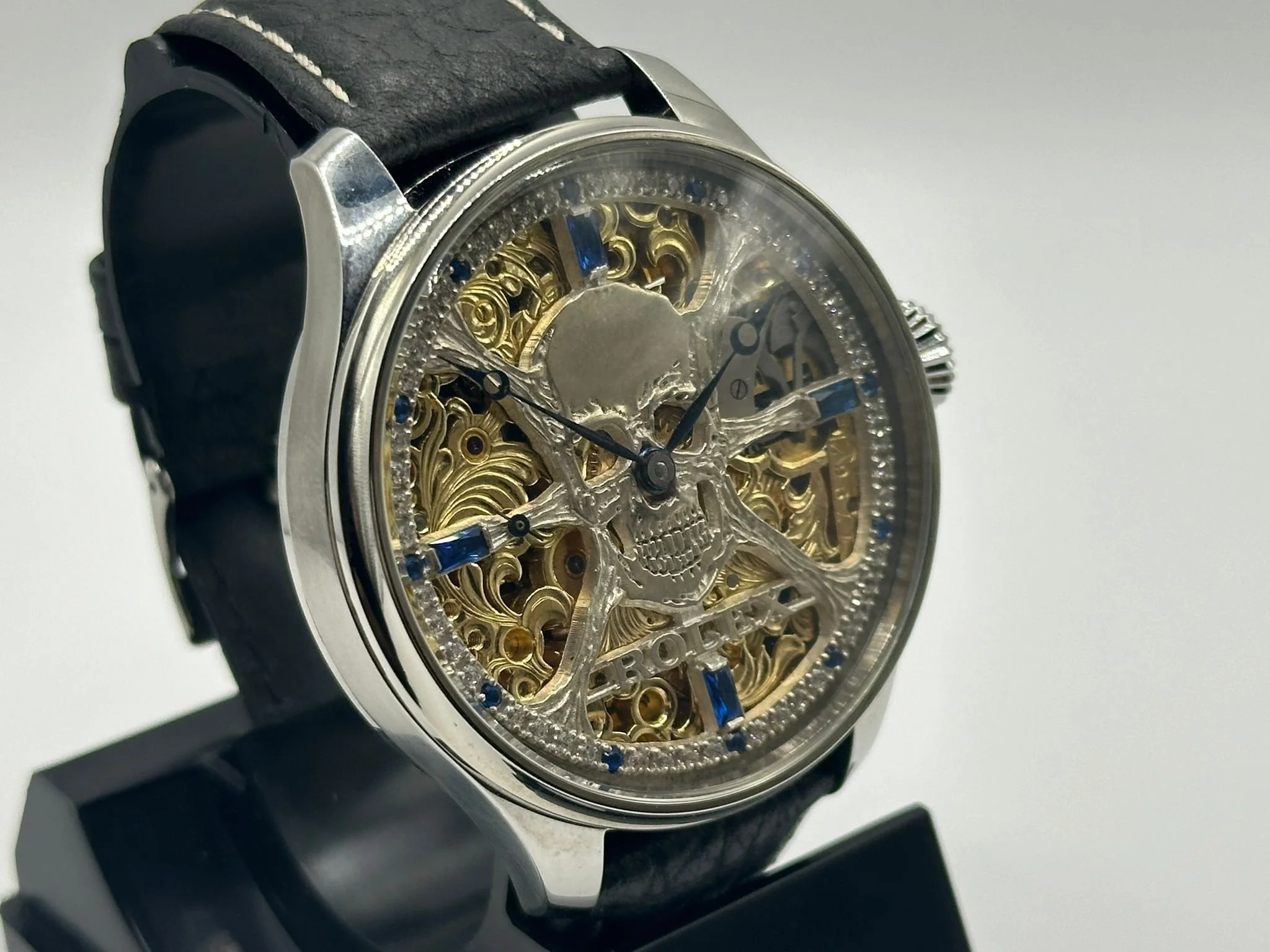 Superb men's 1920's Rolex lever wrist watch, with stunning skeleton gem stone dial.