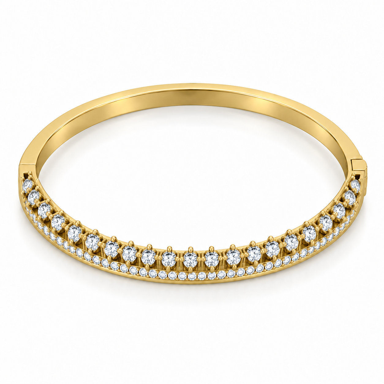 Crest Diamond Bangle in yellow gold, viewed from a higher angle.