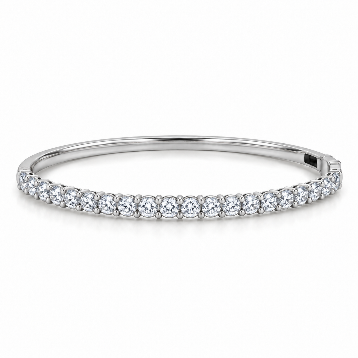 Lumière Diamond Bangle in white gold, complete oval shown from the default side angle