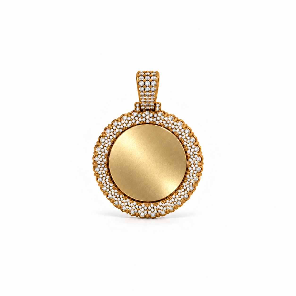 Flower Cluster Picture Pendant in yellow gold, blank center, front view