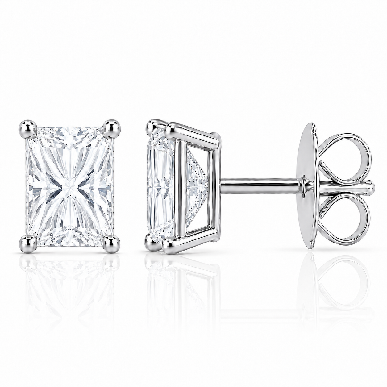 Prism Rectangular Studs in white gold, default front and side views