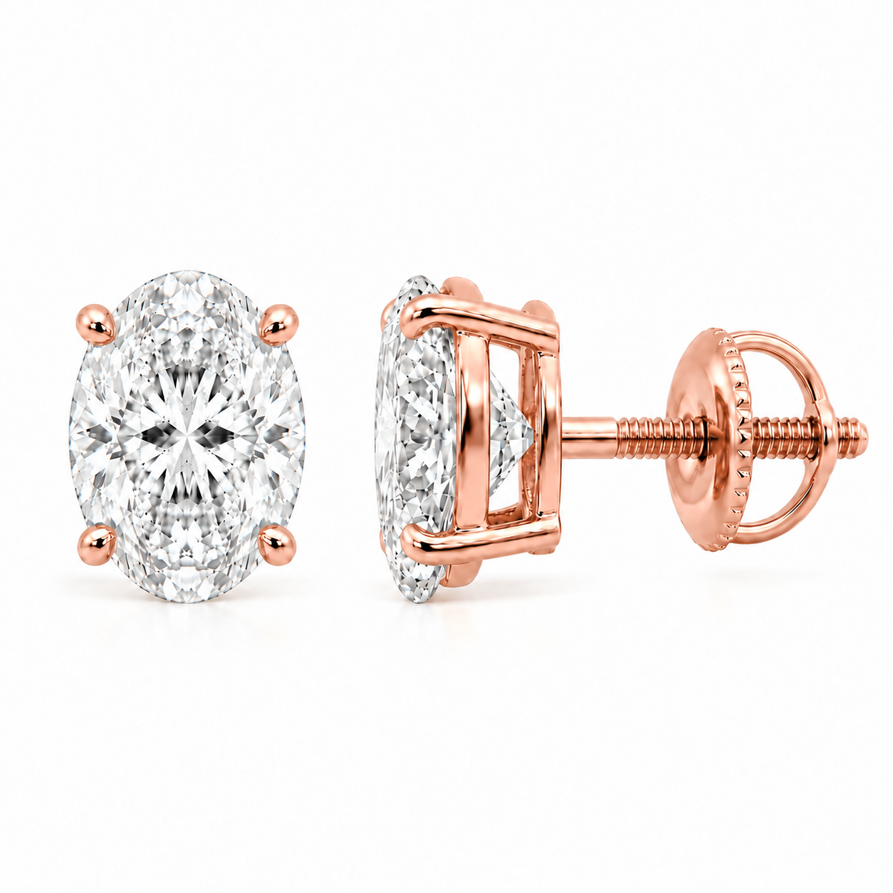 Ellipse Oval Studs in rose gold, angled view.