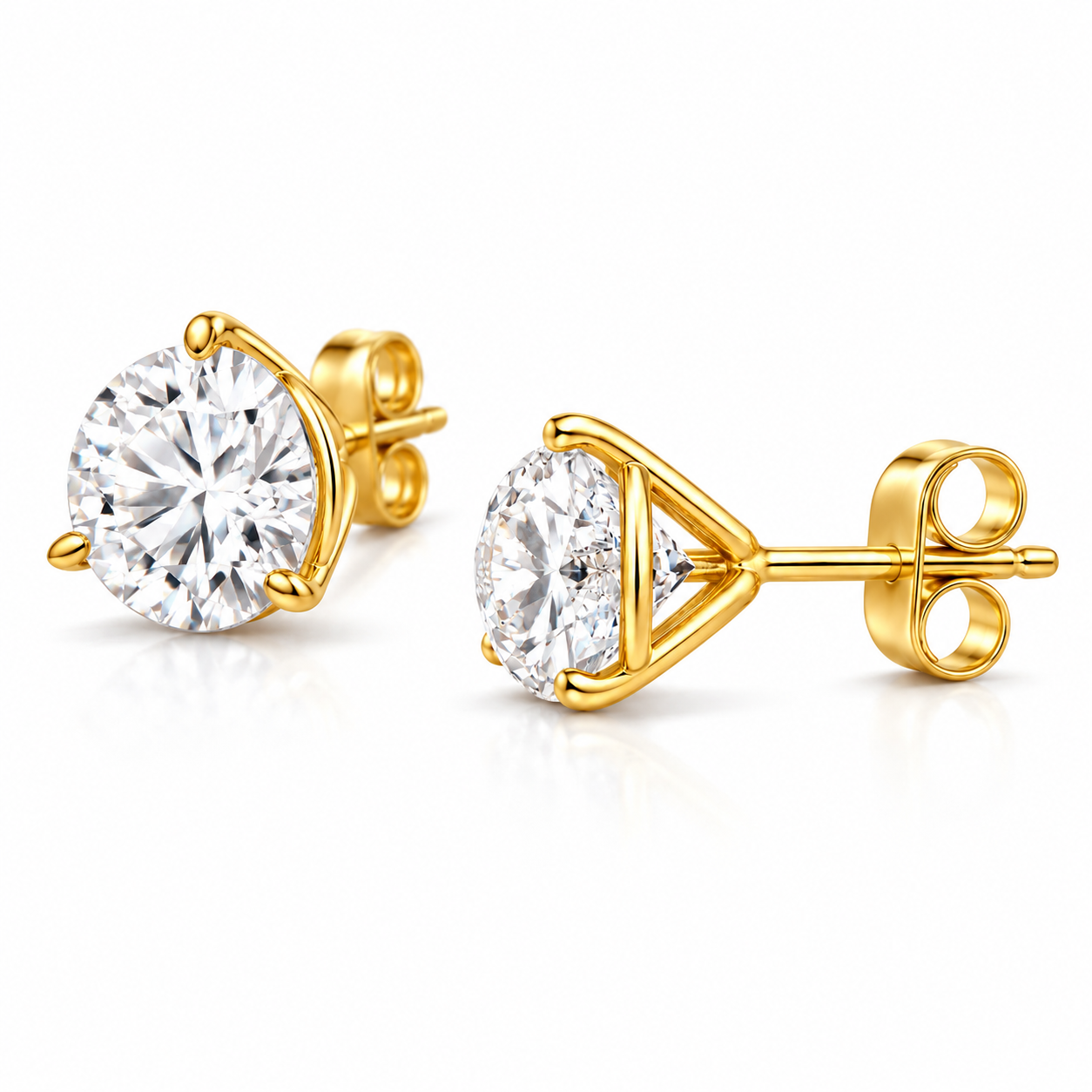 Martini Stud Earrings in yellow gold, angled front and side profile