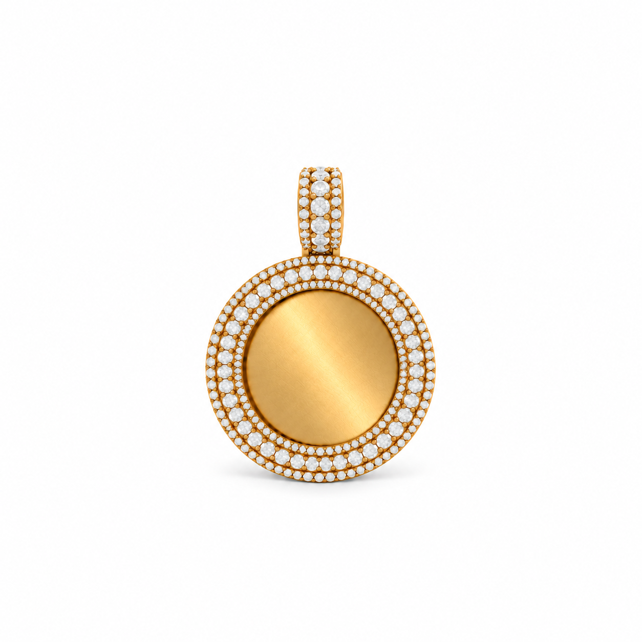 Trifecta Pavé Picture Pendant in yellow gold, blank center, front view
