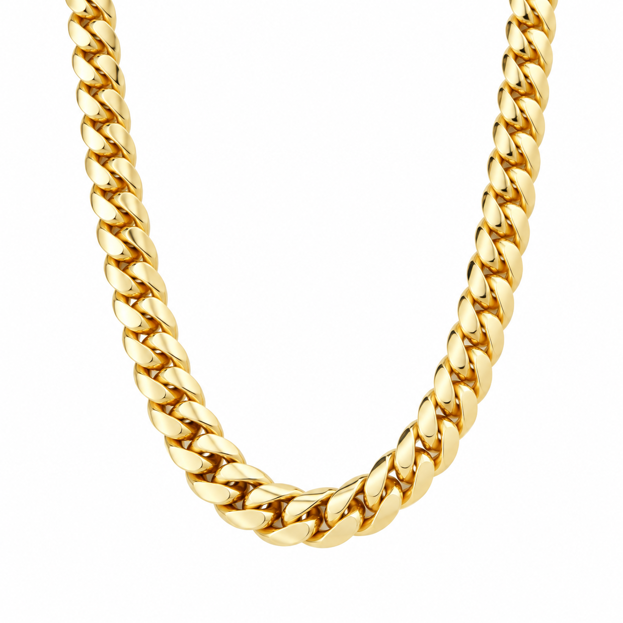 Miami Cuban Link Necklace in yellow gold, hanging