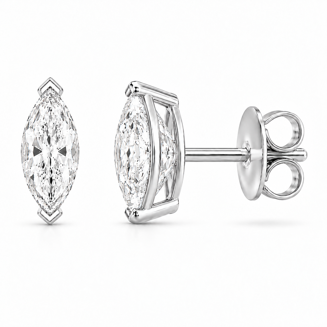 Vela Marquise Studs in white gold, default front and side views