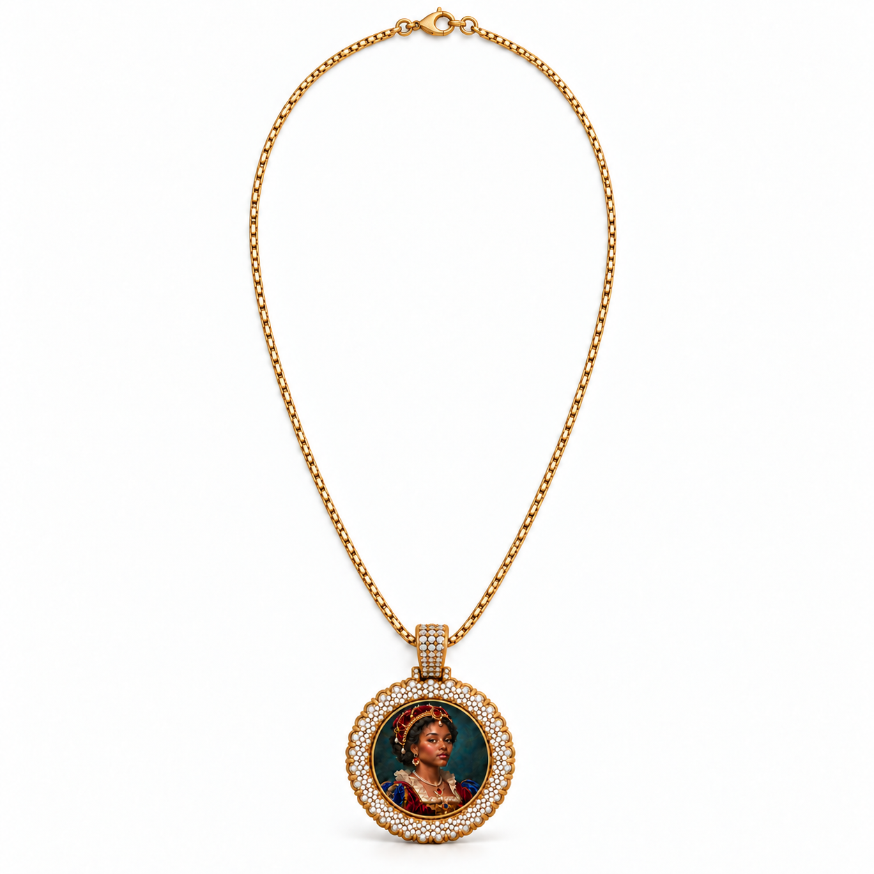 Painted Flower Cluster Picture Pendant on a fine gold chain