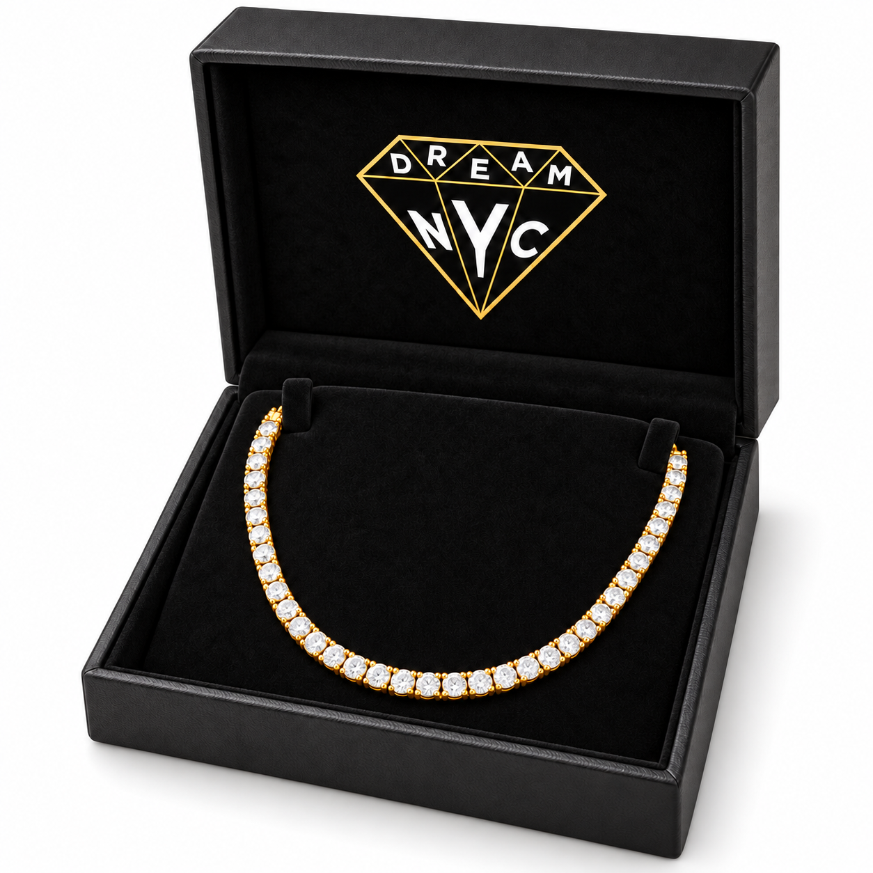 Tennis Link Necklace in a black DREAM NYC gift box