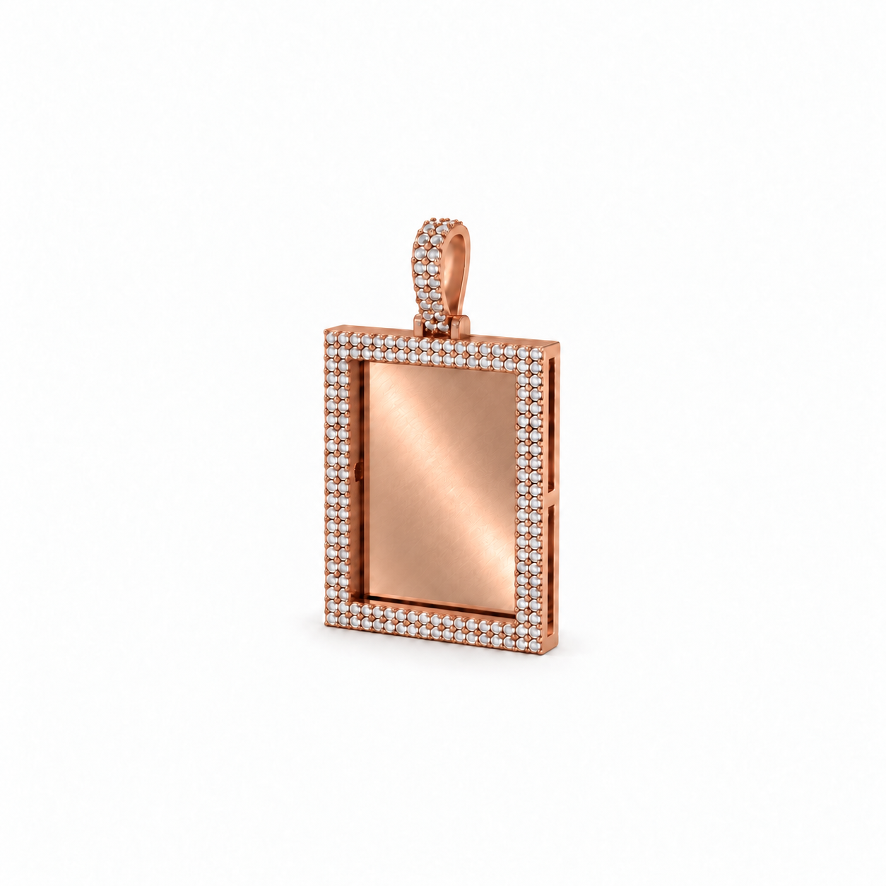 Rectangle Double Row Pavé Picture Pendant in rose gold, blank center