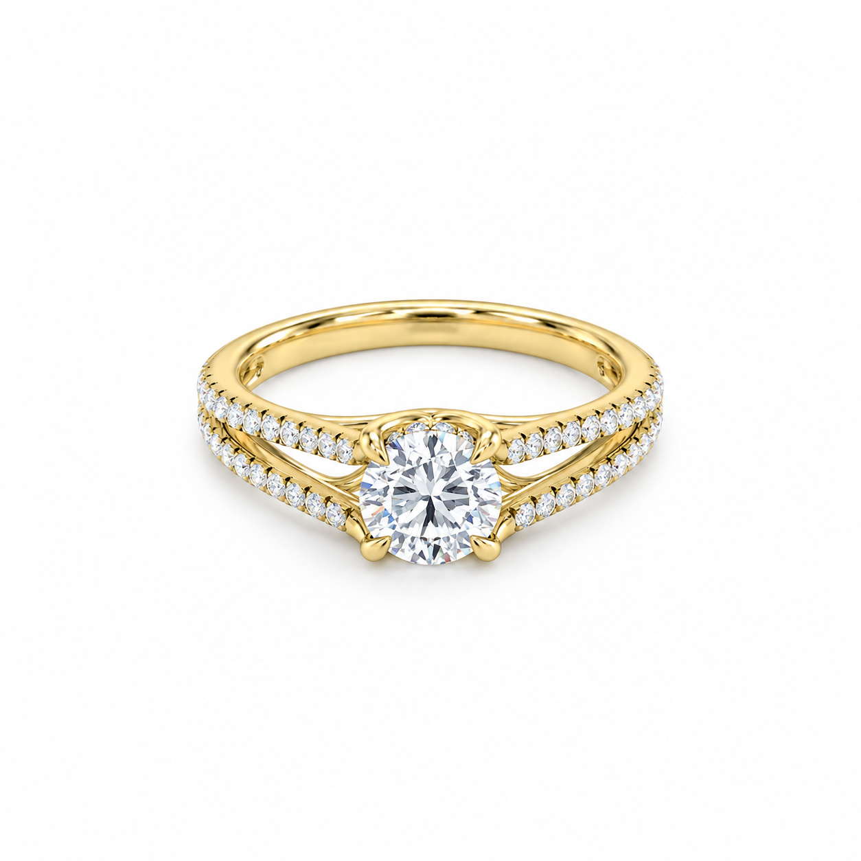 Duet Pavé Ring in yellow gold, flat angled view.
