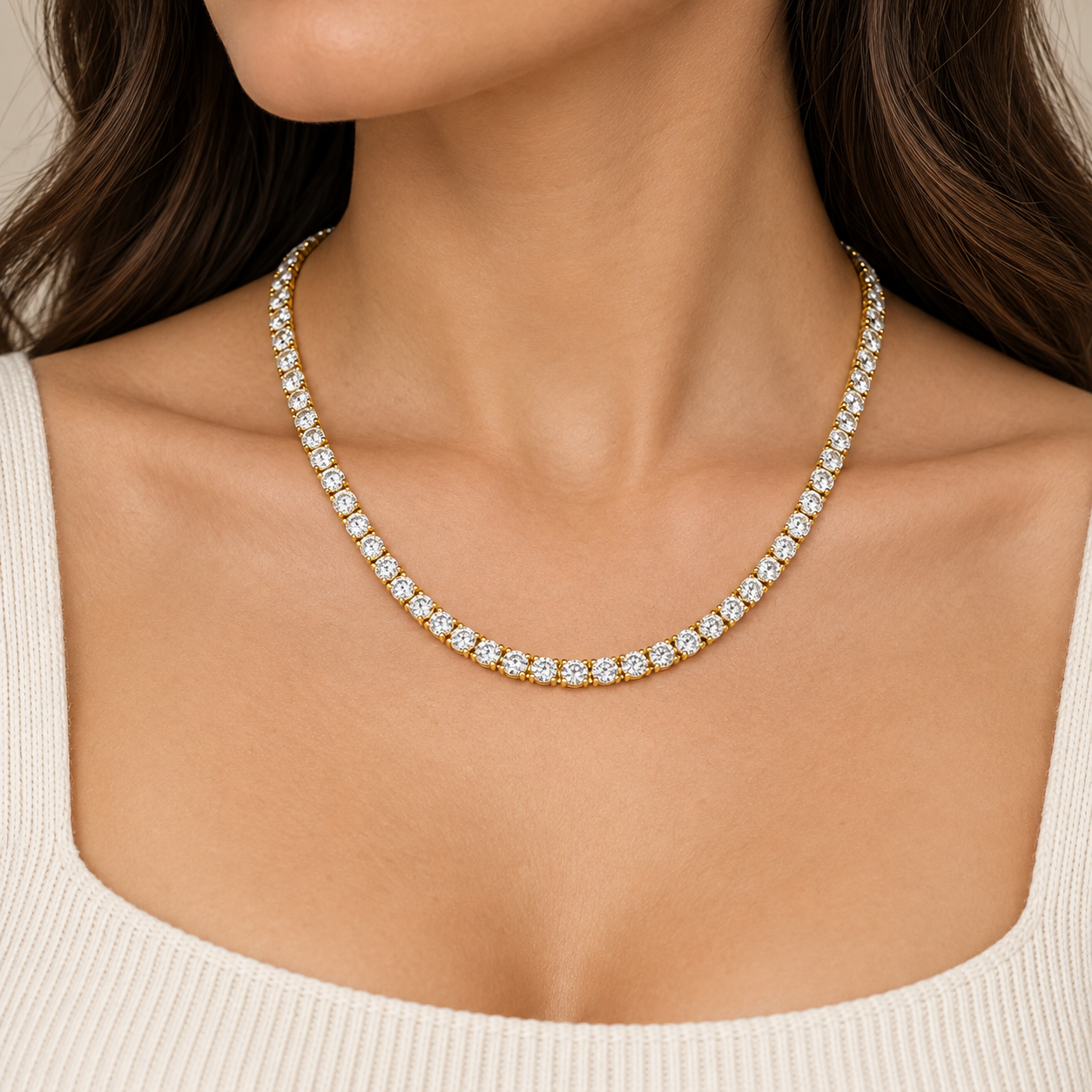 Woman wearing the Tennis Link Necklace