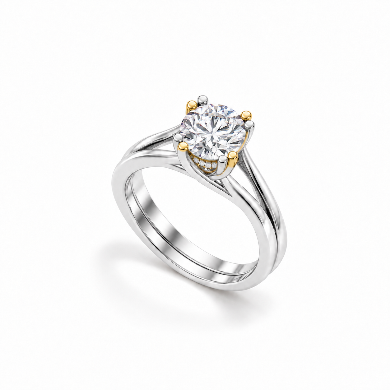 Confluence Solitaire Ring in white gold, matching upright three-quarter view