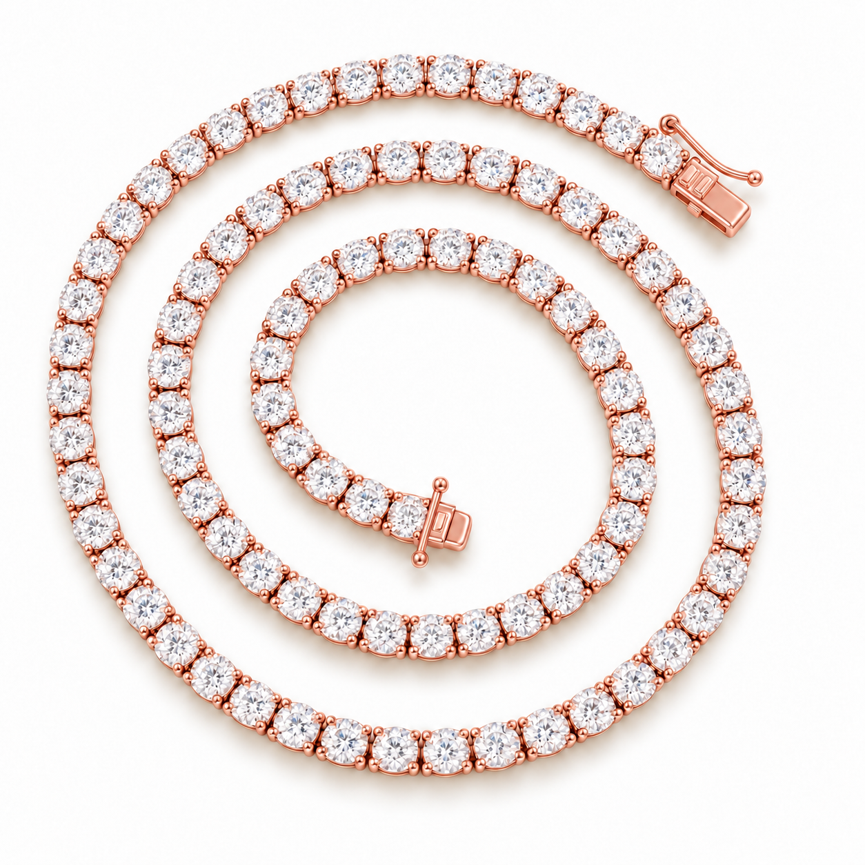 Tennis Link Necklace in rose gold, coiled