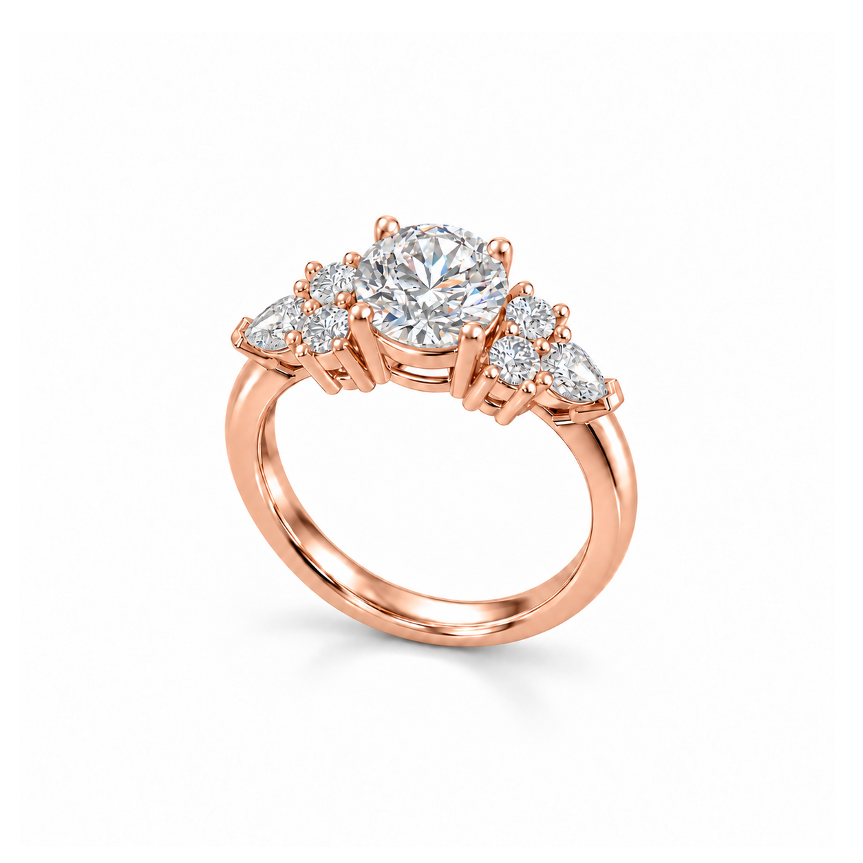 Aurelia Cluster Ring in rose gold, upright three-quarter view