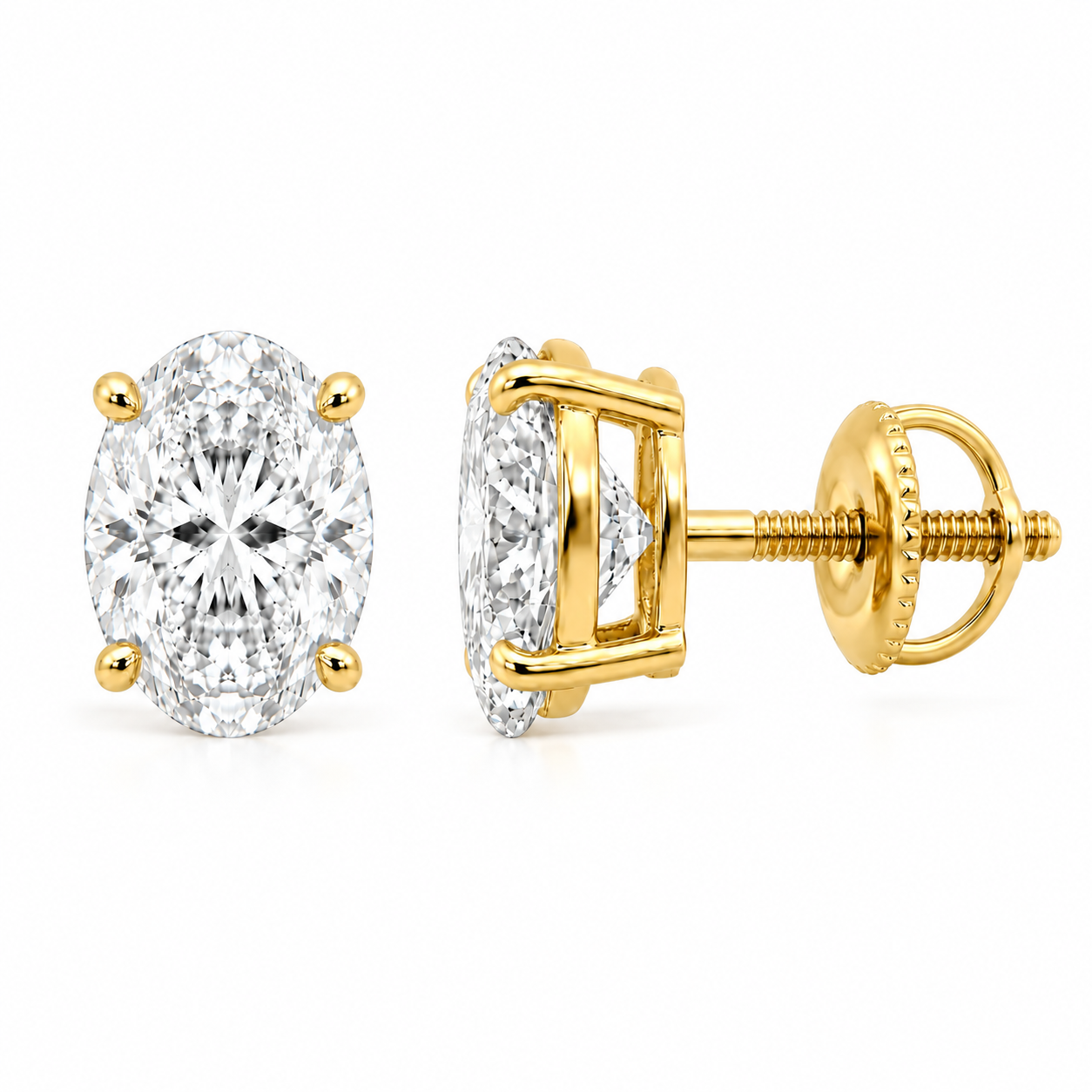 Ellipse Oval Studs in yellow gold, first angled view.