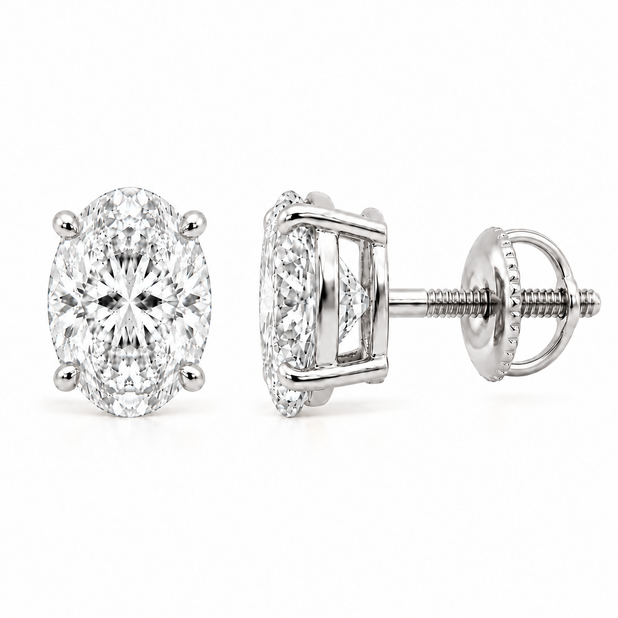 Ellipse Oval Studs in white gold, angled view.