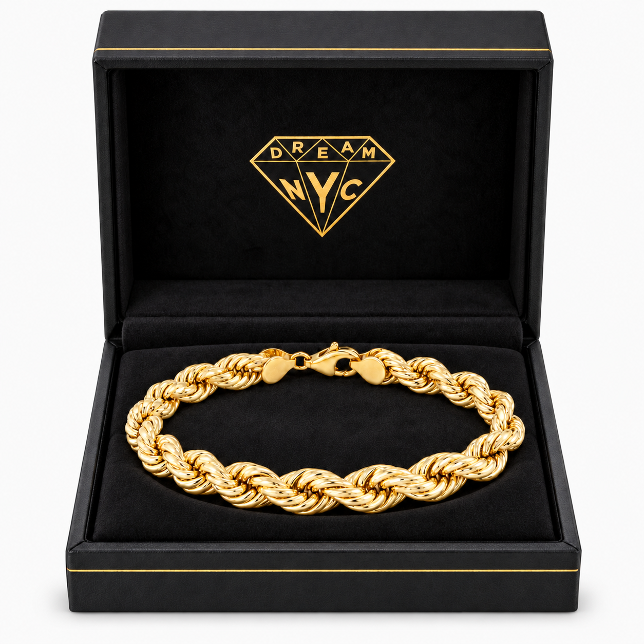Rope Link Bracelet yellow gold rope bracelet in a black DREAM NYC gift box