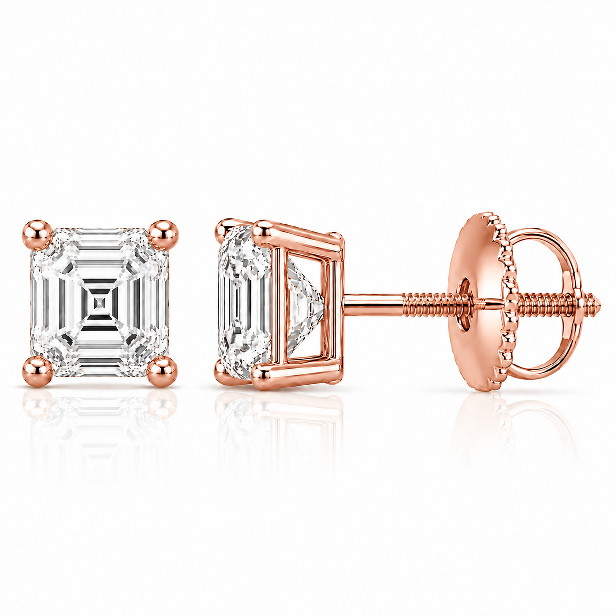 Octave Step-Cut Studs in rose gold, default front and side views
