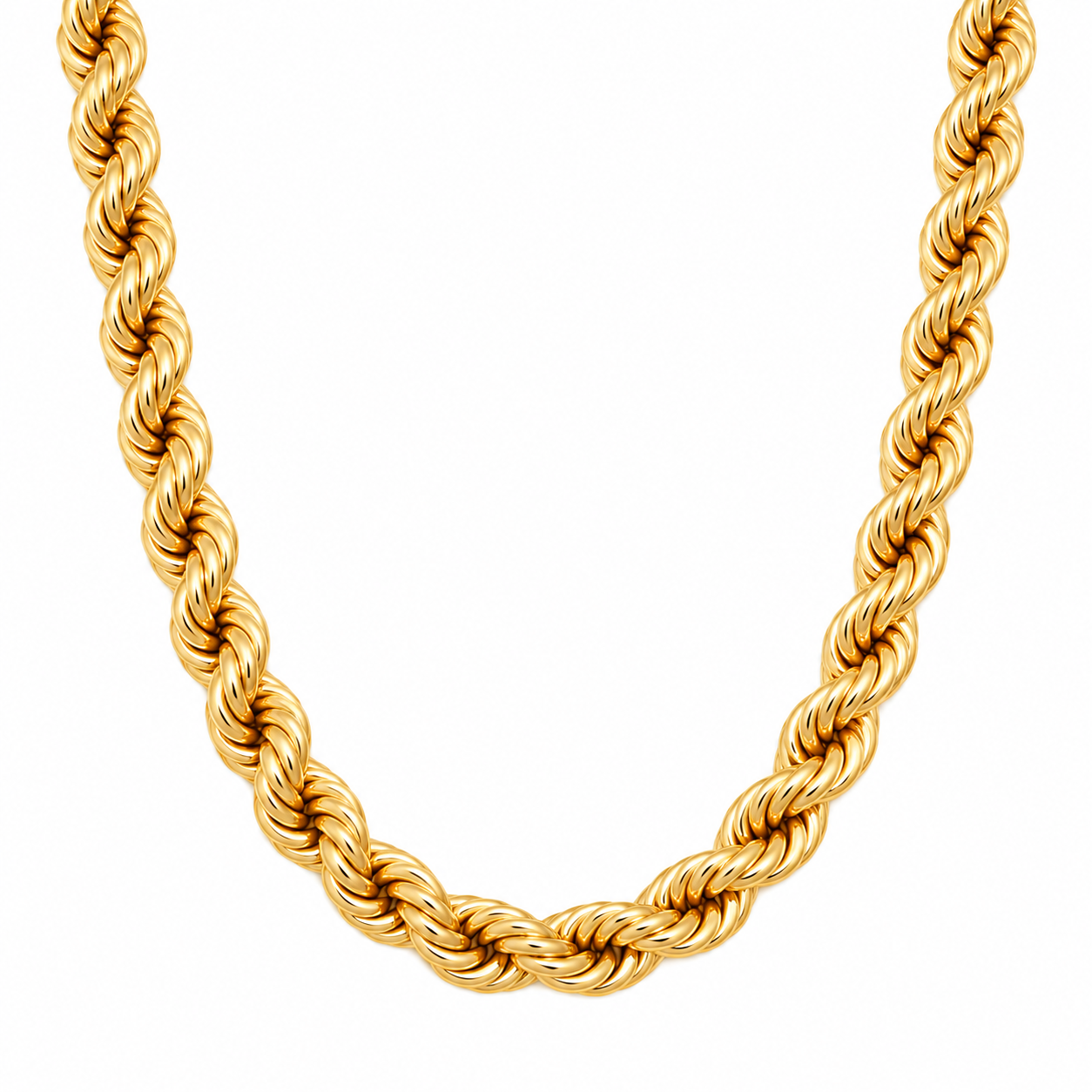 Rope Link Necklace in yellow gold, hanging