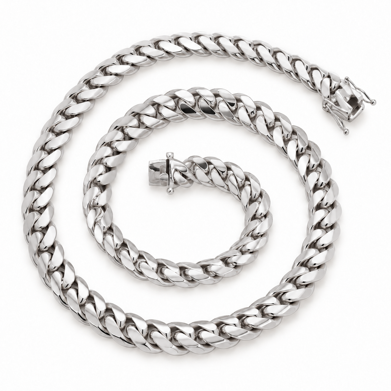 Miami Cuban Link Necklace in white gold, coiled