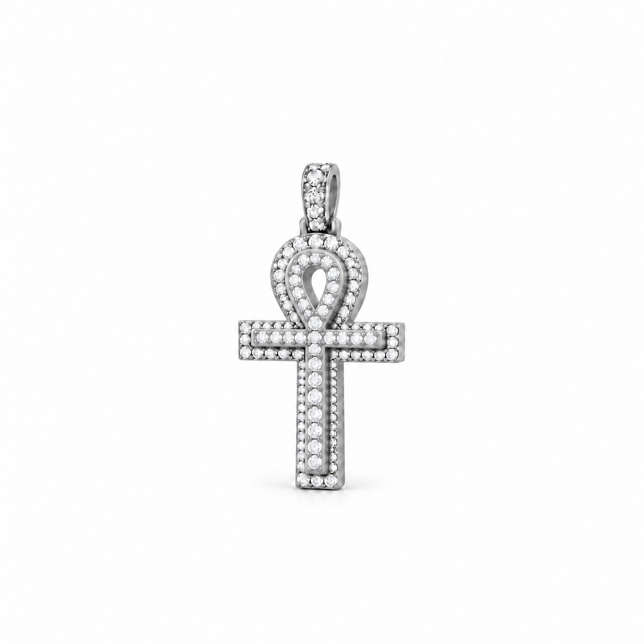 Ankh Double Layer Pendant in white gold pavé