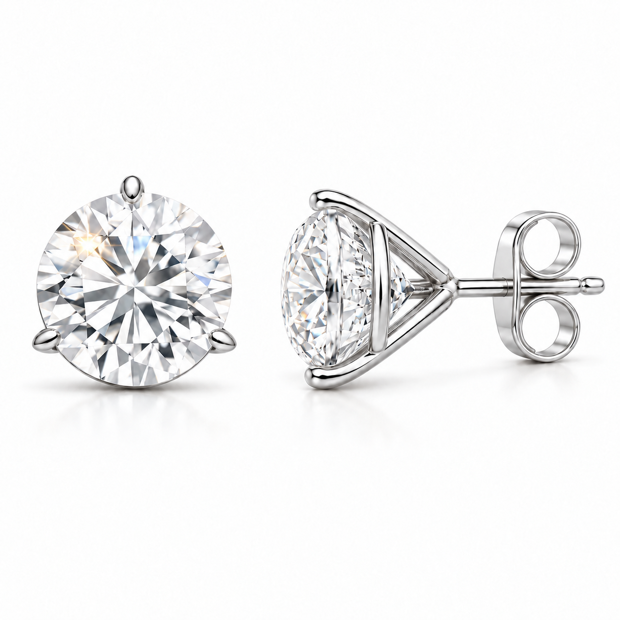 Martini Stud Earrings in white gold, front, side and back views