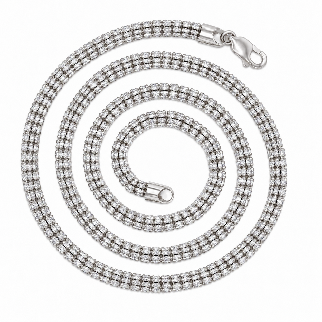 Ice Link Necklace in white gold pavé, coiled