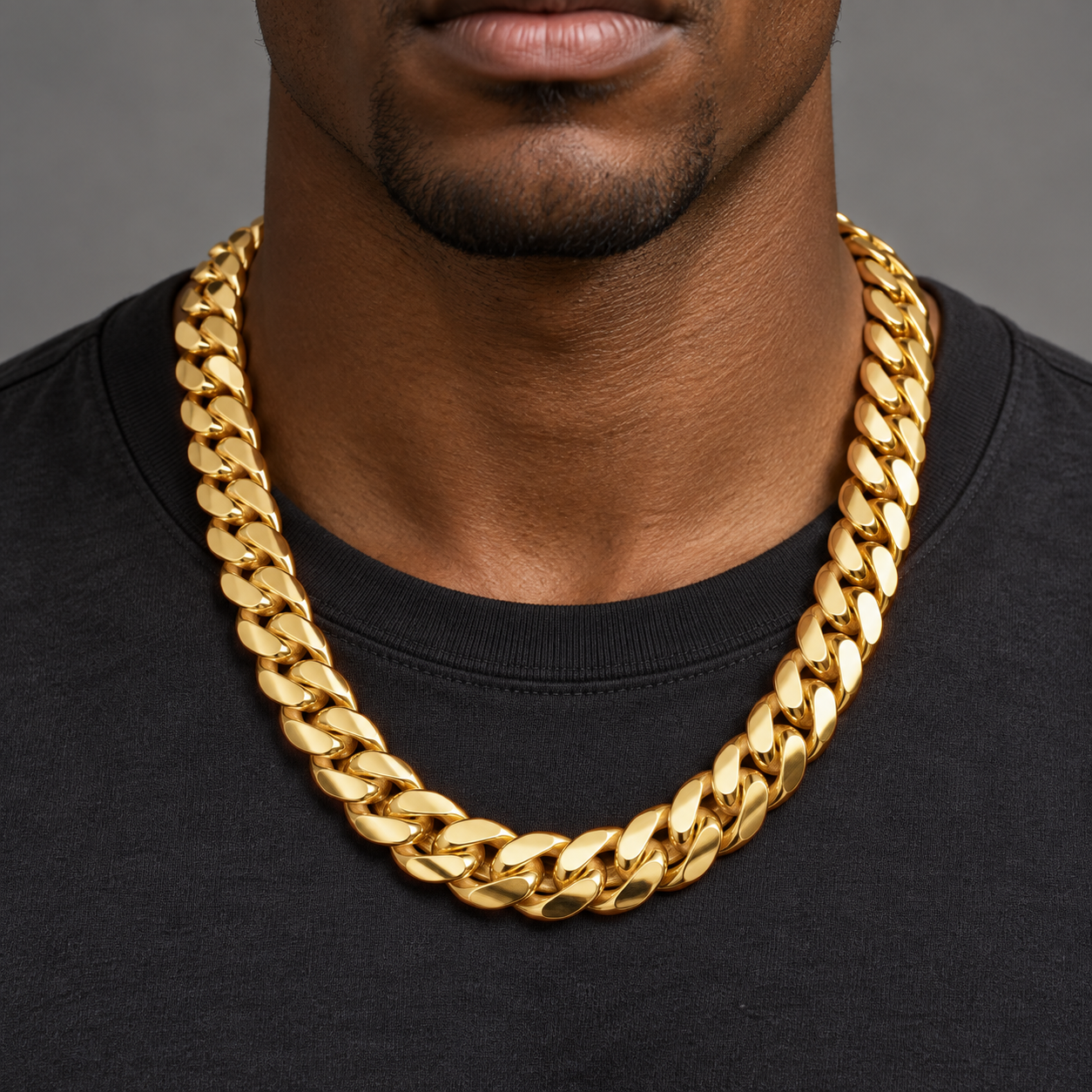 Man wearing the yellow gold Miami Cuban Link Necklace