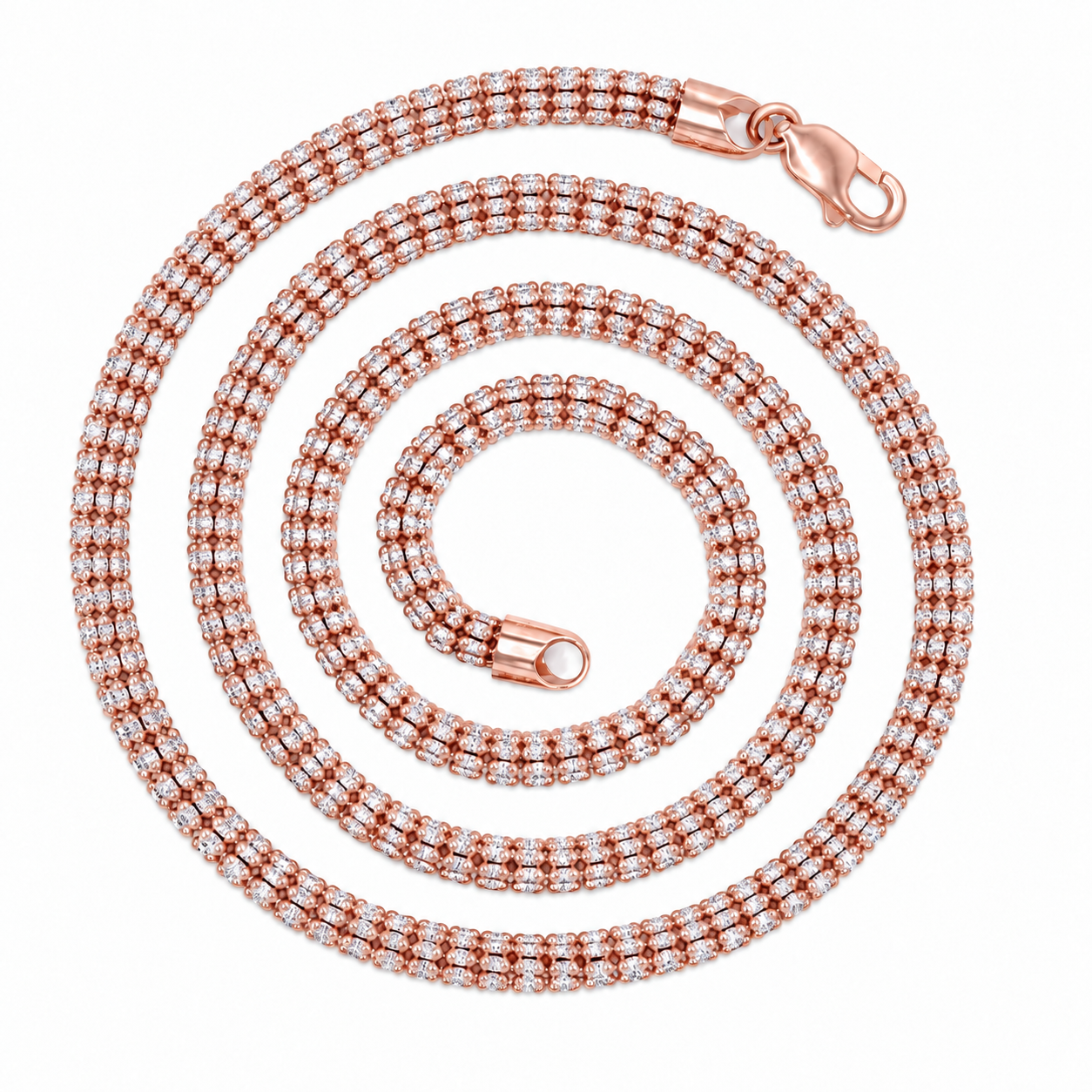 Ice Link Necklace in rose gold pavé, coiled