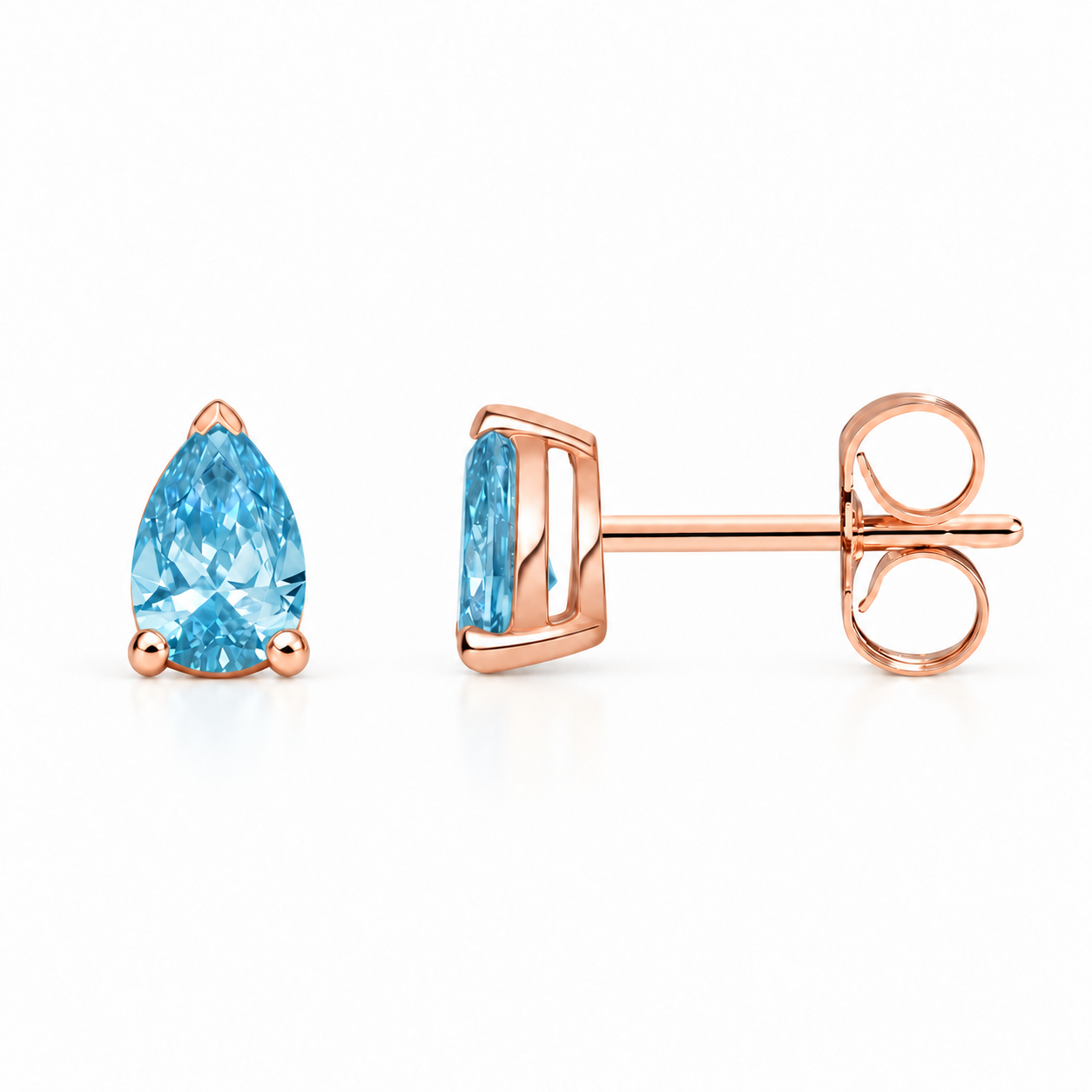 Azure Pear Studs in rose gold, default front and side views