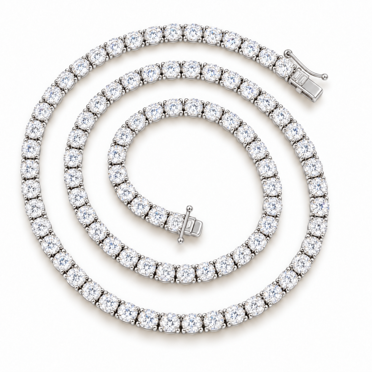 Tennis Link Necklace in white gold, coiled
