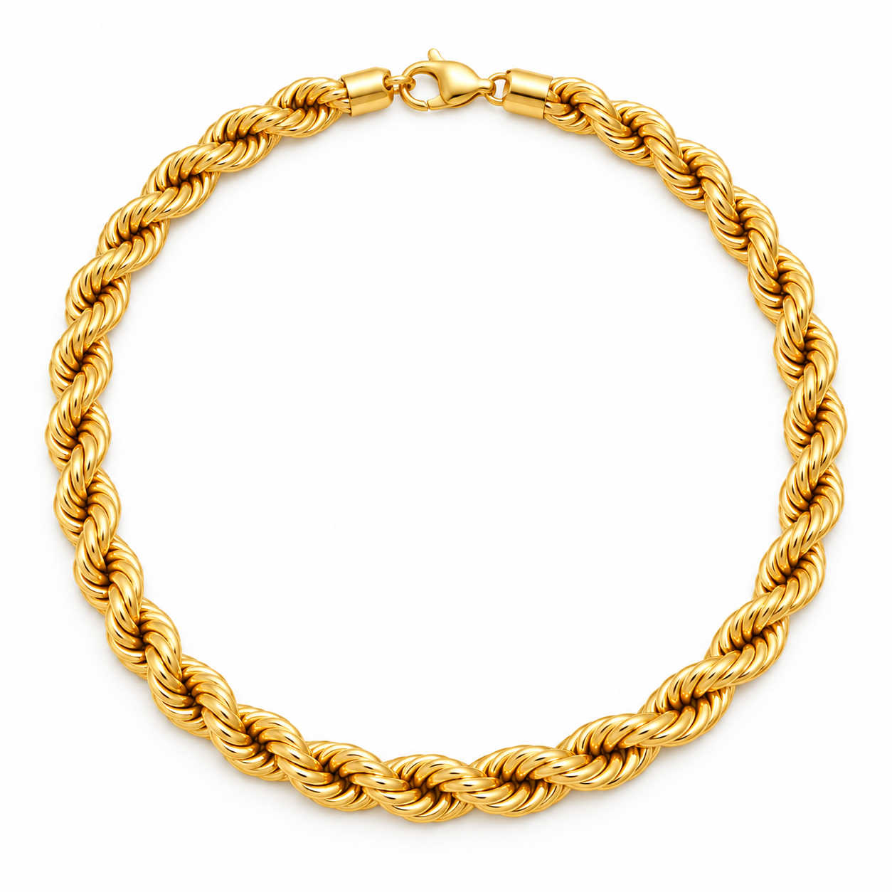 Rope Link Necklace in yellow gold, laid in a full circle