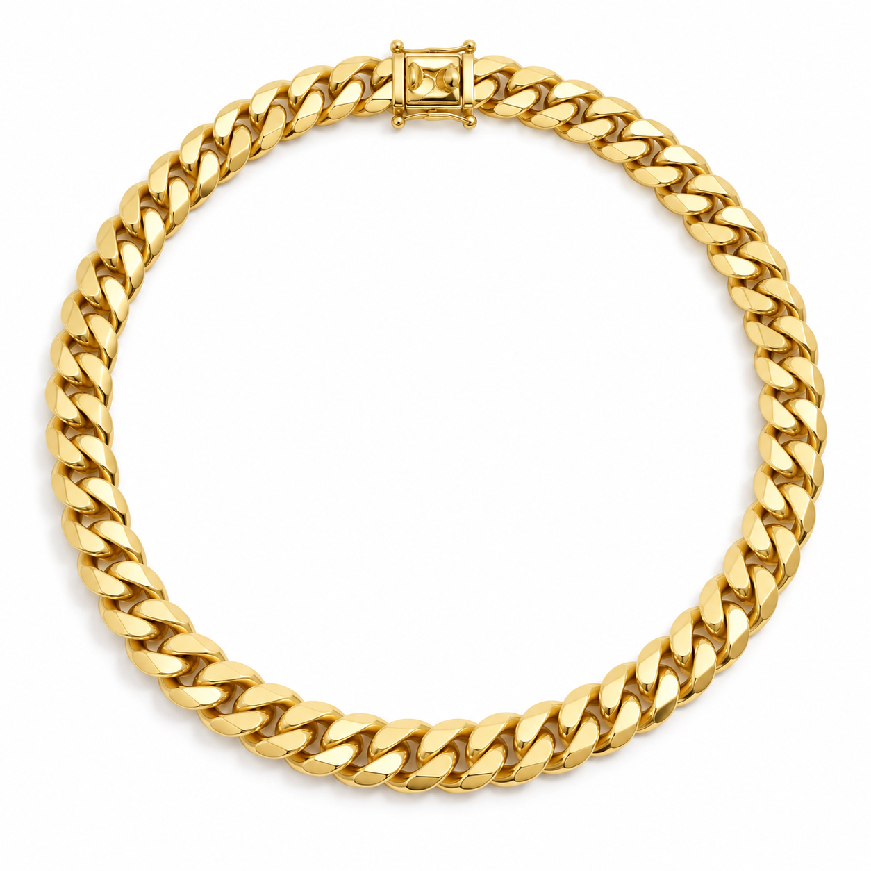 Miami Cuban Link Necklace in yellow gold, laid in a full circle