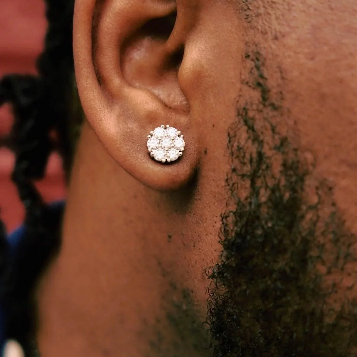 Close-up of a Flower Cluster Earring on the ear