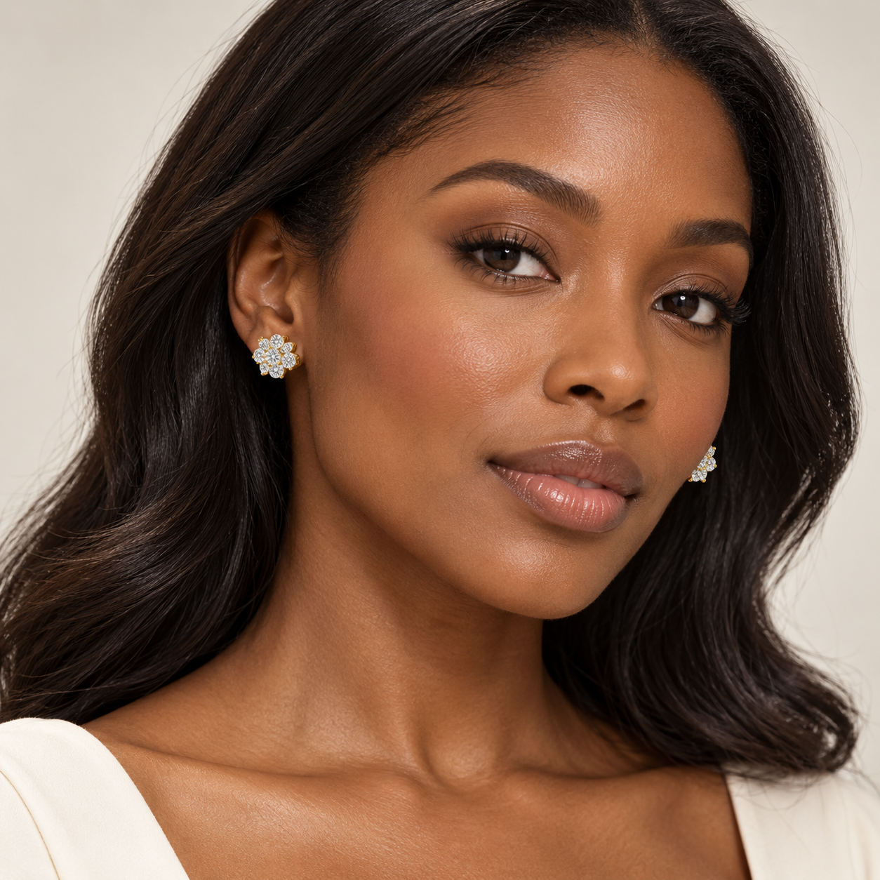 Model wearing Flower Cluster Earrings
