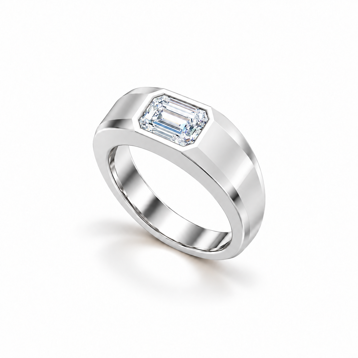 Axis Bezel Ring in white gold, upright three-quarter view